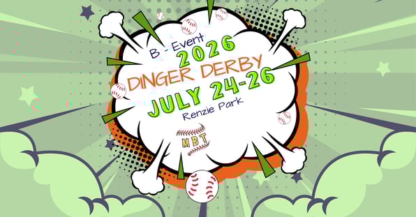 Illustrated baseball tournament graphic announcing the 2026 McKeesport Dinger Derby, July 24–26 at Renzie Park.
