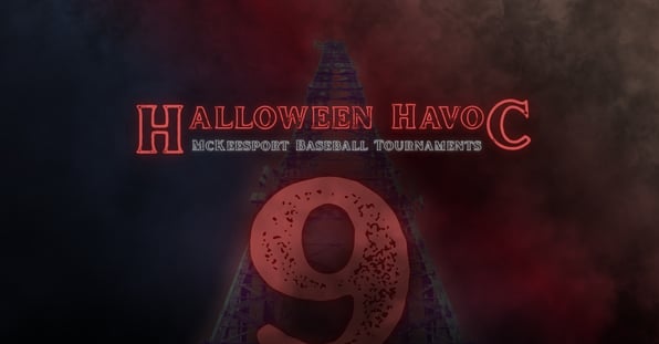 Halloween Havoc baseball tournament graphic featuring eerie lighting and spooky October atmosphere.
