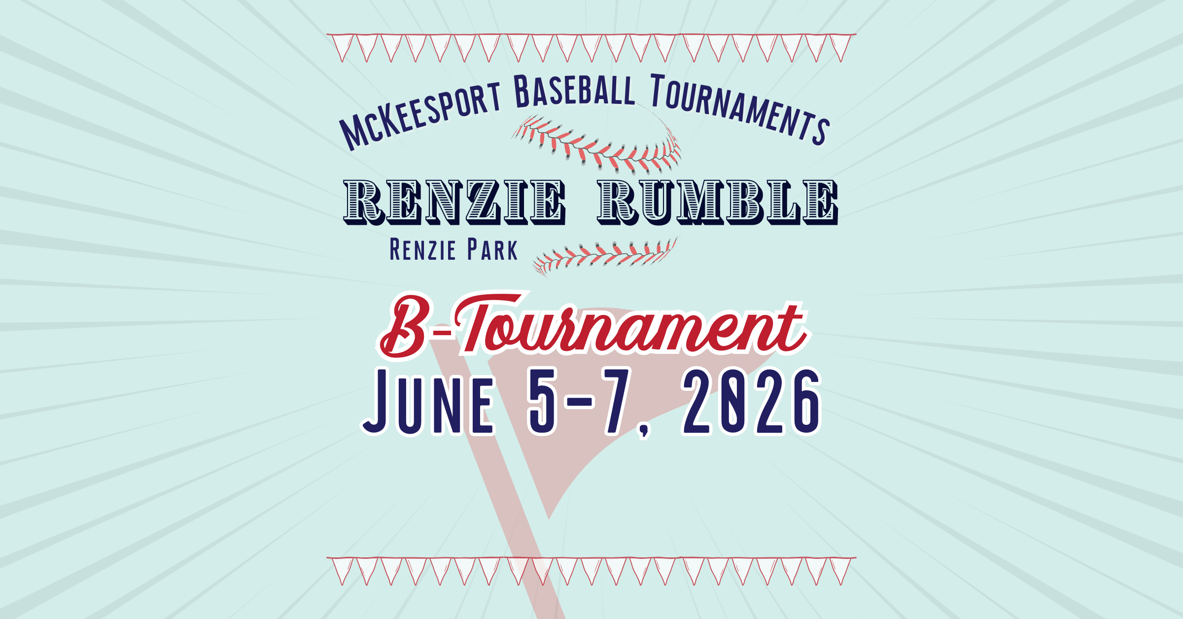Graphic promoting the 4th Annual McKeesport Renzie Rumble baseball tournament at Renzie Park, June 5–7, 2026